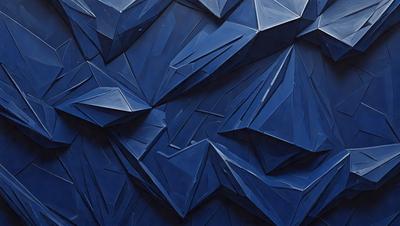 The primary subject of the image is a blue wall with a geometric pattern. The setting is a room with a blue wall, and the visual style is a digital art or illustration. The dominant colors are blue and black, creating a modern and sophisticated atmosphere.