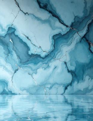 The primary subject of the image is a large, blue, marbled wall. The setting is a swimming pool, with the blue marbled wall as the main focus. The visual style is a photo, capturing the unique texture and color of the marbled wall. The dominant colors are blue and white, creating a serene and calming atmosphere.