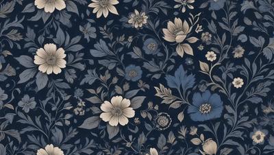 The primary subject of the image is a blue floral patterned fabric. The setting is a blue background, and the visual style appears to be a combination of a photo and a digital art or illustration. The dominant colors are blue and white, creating a calm and soothing atmosphere.