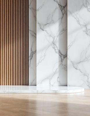 The primary subject of the image is a marble bench, which is the main object in the scene. The setting is a room with a white marble wall, which serves as the backdrop for the bench. The visual style of the image is a photo, capturing the details and textures of the marble bench and wall. The colors and mood of the image are predominantly white, giving it a clean and elegant appearance.