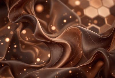 The primary subject of the image is a close-up of a brown, textured surface with a pattern of dots. The setting appears to be a dark room, and the visual style is a combination of photo and digital art. The dominant colors are brown and black, creating a moody atmosphere.