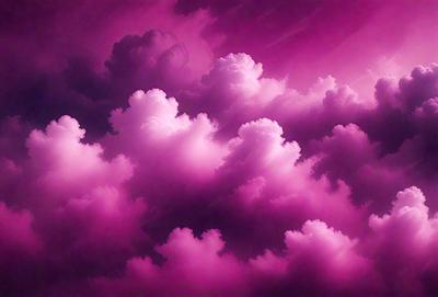 The primary subject of the image is a purple cloudy sky with pink clouds. The setting is a cloudy sky, and the visual style is a digital art or illustration. The dominant colors are purple and pink, creating a calm and serene atmosphere.
