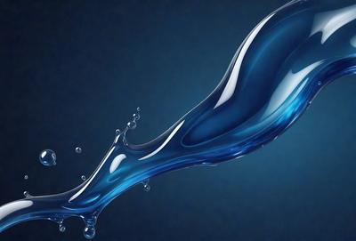 The primary subject of the image is a blue, flowing liquid, possibly water or a blue substance, that is captured in a close-up shot. The setting is a dark blue background, which contrasts with the blue liquid. The visual style appears to be a digital art or illustration, as the blue substance is depicted in a detailed and artistic manner. The colors and mood of the image are predominantly blue, creating a calm and serene atmosphere.