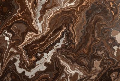 The primary subject of the image is a close-up of a marble stone with a swirling pattern. The setting is a natural environment, with the stone being the main object of focus. The visual style is a close-up of the marble, showcasing its intricate texture and pattern. The colors and mood of the image are predominantly earthy tones, giving it a natural and organic feel.