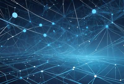The primary subject of the image is a complex network of interconnected lines, which create a visually striking and intricate pattern. The setting is a dark blue background, which contrasts with the lines and adds depth to the image. The visual style is a combination of digital art and illustration, as the lines are rendered in a way that resembles a computer-generated or hand-drawn pattern. The colors and mood of the image are predominantly dark and moody, with the blue background and the interconnected lines creating