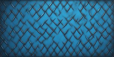 The primary subject of the image is a blue metal surface with a pattern of interlocking metal bars. The setting is a blue background, and the visual style appears to be a digital art or illustration. The dominant colors are blue and silver, creating a calm and serene atmosphere.