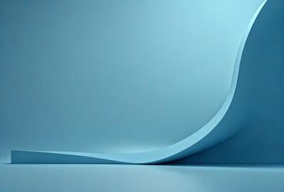 The primary subject of the image is a blue wall with a white curved design. The setting is a room with a blue background, and the visual style is a photo. The dominant colors are blue and white, creating a calm and soothing atmosphere.