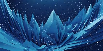 The primary subject of the image is a large, blue, snow-covered mountain. The setting is a nighttime sky, with the mountain towering over the landscape. The visual style is a combination of digital art and illustration, creating a striking and unique image. The dominant colors are blue and white, with the snow-covered mountain and the night sky creating a serene and peaceful atmosphere.