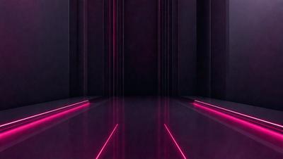 The primary subject of the image is a long, narrow hallway with a pink and purple color scheme. The setting is a dark room, and the visual style appears to be a combination of a photo and digital art. The dominant colors are pink and purple, creating a warm and inviting atmosphere.