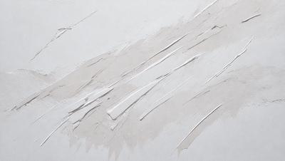 The primary subject of the image is a white wall with a pattern of white paint streaks. The setting is a room with a white background. The visual style is a close-up of the wall, showcasing the paint streaks. The colors and mood of the image are predominantly white, giving it a clean and minimalist appearance.