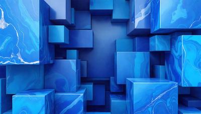The primary subject of the image is a blue and white patterned wall. The setting is a blue and white room, and the visual style is a digital art or illustration. The dominant colors are blue and white, creating a calm and soothing atmosphere.