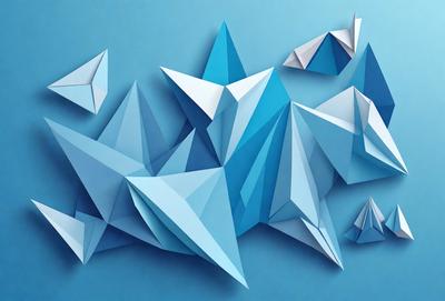 The primary subject of the image is a large number of blue and white paper cranes. The setting is a blue background, which creates a visually appealing contrast with the paper cranes. The visual style is a combination of digital art and illustration, as the paper cranes are intricately designed and placed on the blue surface. The colors and mood of the image are predominantly blue and white, giving it a calm and serene atmosphere.