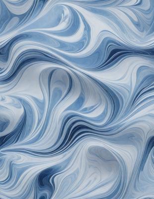 The primary subject of the image is a blue and white patterned surface, which appears to be a painting or a digital artwork. The setting is a blue background, and the visual style is a combination of photo and digital art. The dominant colors are blue and white, creating a calm and serene atmosphere.