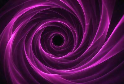 The primary subject of the image is a purple spiral, which appears to be a swirl or a vortex. The setting is a dark background, which contrasts with the purple spiral. The visual style of the image is a combination of a photo and digital art, creating a unique and intriguing appearance. The dominant colors in the image are purple and black, giving the spiral a mysterious and captivating mood.
