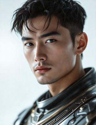 The primary subject of the image is a man with dark hair, a beard, and a mustache. He is wearing a black leather jacket and has a serious expression on his face. The setting appears to be a studio or a controlled environment, as the man is posing for a portrait. The visual style of the image is a close-up of the man's face, emphasizing his features and the black leather jacket he is wearing. The colors in the image are predominantly black and white,