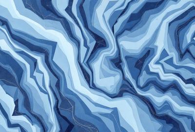 The primary subject of the image is a blue and white marbled pattern. The setting is a blue background, and the visual style appears to be a digital art or illustration. The dominant colors are blue and white, creating a calm and soothing atmosphere.