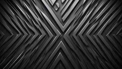 The primary subject of the image is a large, intricate metal wall design. The setting is a black background, which contrasts with the silver metal design. The visual style is a combination of digital art and illustration, creating a unique and eye-catching pattern. The dominant colors are silver and black, giving the design a modern and sleek appearance.