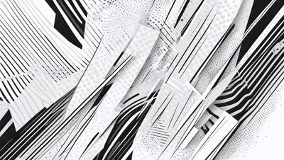 The primary subject of the image is a patterned design featuring a mix of black and white colors. The setting is a white background, which provides a clean and minimalist appearance. The visual style is a combination of digital art and illustration, creating a unique and intricate design. The colors and mood of the image are predominantly black and white, giving it a modern and sophisticated feel.