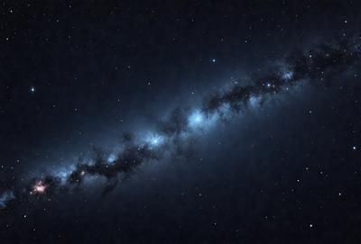 The primary subject of the image is a beautiful, dark blue starry sky. The setting is a nighttime scene with a clear, dark sky, and the background features a vast expanse of stars. The visual style is a combination of a photo and a digital artwork, creating a stunning and captivating image. The colors and mood of the image are predominantly dark and serene, with the blue hue of the sky and the twinkling stars creating a sense of wonder and tranquility.