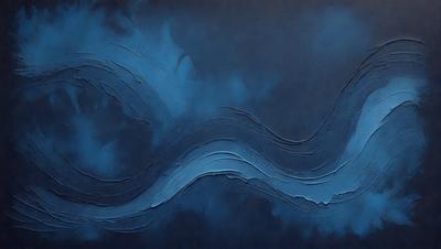 The primary subject of the image is a blue painting featuring a wave-like design. The setting is a dark blue background, which contrasts with the lighter blue of the wave. The visual style appears to be a combination of digital art and illustration, creating a unique and artistic representation of the wave. The colors and mood of the painting evoke a sense of calmness and tranquility, as the viewer is drawn into the depths of the blue ocean.