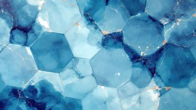 The primary subject of the image is a blue and white marble tile with a hexagonal pattern. The setting is a blue and white marble tile, which serves as the background. The visual style is a close-up of the marble tile, showcasing its intricate design. The colors and mood of the image are predominantly blue and white, creating a clean and elegant atmosphere.