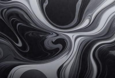 The primary subject of the image is a black and white pattern, which appears to be a painting or drawing. The setting is a black background, and the visual style is a combination of artistic elements and textures. The colors and mood of the image are predominantly dark and moody, with the black and white pattern creating a dramatic and striking effect.