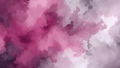 The primary subject of the image is a painting of a pink and purple cloud. The setting is a white background, and the visual style is a watercolor painting. The dominant colors are pink and purple, creating a warm and inviting atmosphere.