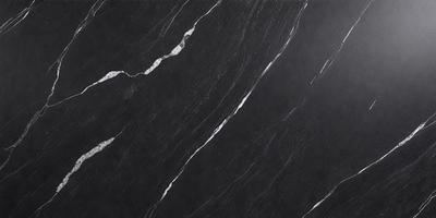 The primary subject of the image is a black marble countertop. The setting is a kitchen, with the countertop being the main focus of the scene. The visual style is a close-up of the marble countertop, showcasing its texture and details. The colors and mood of the image are predominantly dark, with the black marble countertop being the main source of contrast and visual interest.