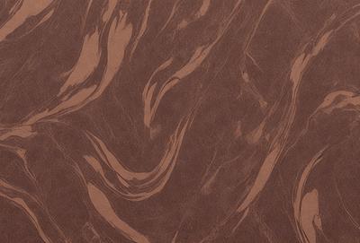 The primary subject of the image is a brown leather-like material with a patterned design. The setting is a wall, and the visual style appears to be a combination of a photo and a drawing. The colors and mood of the image are warm and earthy, with the brown leather material being the dominant color.