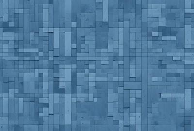 The primary subject of the image is a blue brick wall. The setting is a blue brick wall with a pattern of blue bricks. The visual style is a photo of a blue brick wall. The dominant colors are blue and grey, creating a calm and soothing atmosphere.