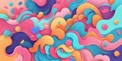 The primary subject of the image is a colorful, abstract artwork featuring a mix of pink, blue, orange, and yellow colors. The setting is a background of a similar colorful artwork, creating a visually appealing and vibrant scene. The visual style is a combination of digital art and illustration, with a focus on the vivid colors and patterns. The overall atmosphere is lively and energetic, reflecting the dynamic nature of the artwork.