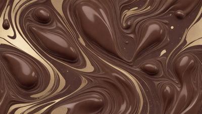 The primary subject of the image is a close-up of a chocolate heart, which is the main focus of the image. The setting is a table, and the visual style is a close-up of the chocolate heart. The colors and mood of the image are predominantly brown, with a rich and indulgent atmosphere.