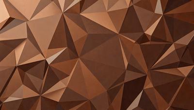 The primary subject of the image is a close-up of a brown and tan geometric pattern, possibly a wallpaper or a textured surface. The setting is a room with a brown and tan color scheme. The visual style is a combination of a photo and a digital art, illustration, or drawing. The dominant colors are brown and tan, creating a warm and earthy atmosphere.