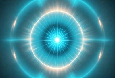 The primary subject of the image is a bright blue circle with a yellow center. The circle appears to be a light source, possibly a sun or a light bulb. The setting is a dark background, which contrasts with the bright colors of the circle. The visual style of the image is a combination of digital art and illustration, creating a unique and eye-catching design. The dominant colors are blue and yellow, with the blue circle and the yellow center creating a vibrant and lively atmosphere.