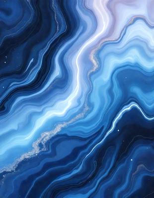 The primary subject of the image is a blue and white swirling pattern, which appears to be a painting or digital art. The setting is a dark blue background, creating a contrasting effect. The visual style is a combination of painting and digital art, giving the image a unique and artistic appearance. The dominant colors are blue and white, with the blue background and white swirls creating a calming and serene atmosphere.