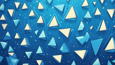 The primary subject of the image is a blue and white pattern featuring triangles. The setting is a blue background, and the visual style appears to be a digital art or illustration. The dominant colors are blue and white, creating a calm and soothing atmosphere.