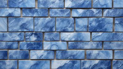The primary subject of the image is a blue brick wall. The setting is a brick wall with a blue tint, and the visual style is a photo. The dominant colors are blue and white, creating a calm and serene atmosphere.