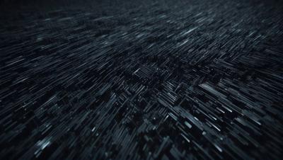 The primary subject of the image is a close-up of a black and white pattern, which appears to be a digital art or illustration. The setting is a dark background, and the visual style is a combination of a photo and a digital artwork. The colors and mood of the image are predominantly black and white, creating a sense of depth and contrast.
