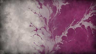 The primary subject of the image is a purple and white painting or drawing. The setting is a wall, and the visual style appears to be a combination of photo and digital art. The colors and mood of the image are predominantly purple and white, creating a visually striking and artistic piece.