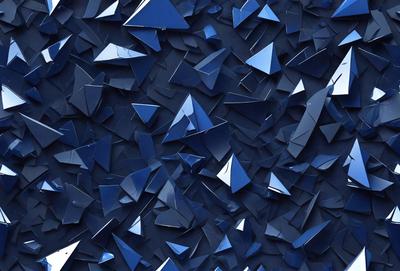 The primary subject of the image is a blue wall with a pattern of triangles. The setting is a room with a blue background, and the visual style appears to be a digital art or illustration. The dominant colors are blue and black, creating a calm and soothing atmosphere.