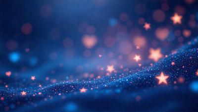 The primary subject of the image is a blue background with a pattern of stars. The setting is a dark, starry night, and the visual style is a digital art or illustration. The dominant colors are blue and white, creating a serene and peaceful atmosphere.