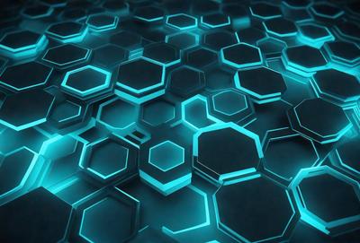 The primary subject of the image is a blue and green geometric pattern. The setting is a dark background, which contrasts with the bright colors of the pattern. The visual style is a digital art or illustration, as the pattern appears to be a part of a larger design. The dominant colors are blue and green, creating a calm and soothing atmosphere.