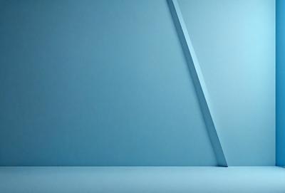 The primary subject of the image is a blue wall with a white triangle on it. The setting is a room with a blue background. The visual style is a photo, and the dominant colors are blue and white. The overall atmosphere is calm and serene.
