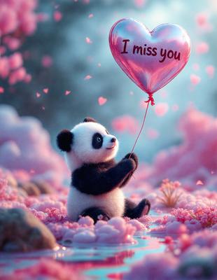 The primary subject of the image is a small panda bear sitting on a bed of pink flowers. The setting is a pink and white background, which adds to the overall mood of the scene. The visual style of the image is a combination of photo and digital art, creating a unique and charming illustration. The colors and mood of the image are predominantly pink and white, giving it a warm and inviting atmosphere.