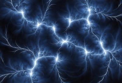 The primary subject of the image is a blue background with a pattern of lightning bolts. The setting appears to be a dark, moody environment, possibly a night sky. The visual style of the image is a combination of digital art and illustration, creating a dynamic and captivating scene. The dominant colors in the image are blue and white, with the lightning bolts adding a sense of energy and movement to the overall atmosphere.