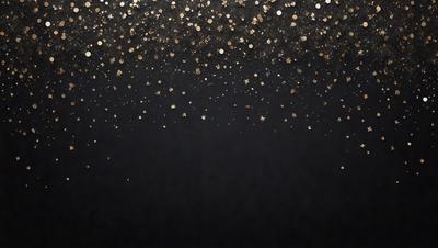 The primary subject of the image is a black background with a pattern of stars. The setting is a night sky, and the visual style is a digital art or illustration. The dominant colors are black and gold, creating a mood of mystery and elegance.