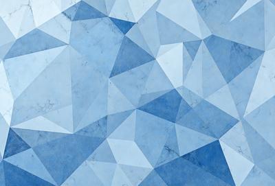 The primary subject of the image is a blue and white geometric pattern. The setting is a blue and white marble wall, which serves as the background. The visual style is a combination of digital art and illustration, creating a unique and intricate design. The dominant colors are blue and white, giving the image a calm and serene atmosphere.