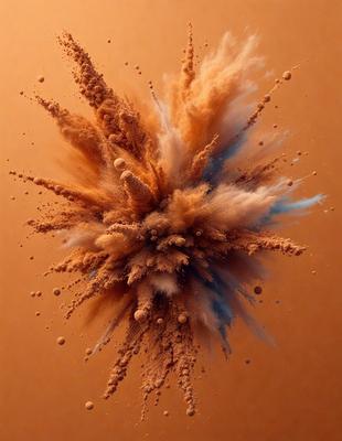 The primary subject of the image is a close-up of a brown and orange substance, which appears to be a mix of sand and paint. The setting is a brown surface, possibly a wall or a table. The visual style of the image is a combination of a photo and digital art, as it captures the intricate details of the substance while also showcasing the creative blend of colors. The dominant colors in the image are brown and orange, giving it a warm and earthy atmosphere.