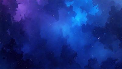 The primary subject of the image is a blue and purple sky filled with stars. The setting is a night sky, and the visual style is a digital art or illustration. The colors and mood of the image are predominantly blue and purple, creating a serene and peaceful atmosphere.