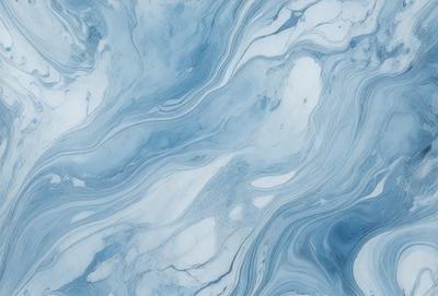 The primary subject of the image is a blue and white marbled surface, which appears to be a tile or a wall with a patterned design. The setting is a room with a blue and white color scheme. The visual style is a close-up of the marbled surface, showcasing its intricate design. The colors and mood of the image are predominantly blue and white, creating a calm and serene atmosphere.
